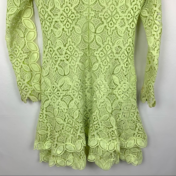 NWT Jonathan Simkhai Guipure Lace Long Sleeve Mini Dress Pear 10 - Picture 9 of 11